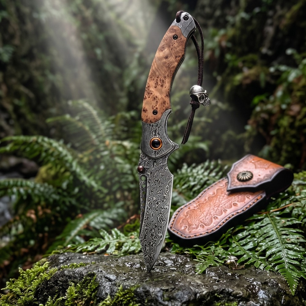 Vintage Collectible Knife - Yüksek Sertlikte Şam Desenli Katlanır Bıçak